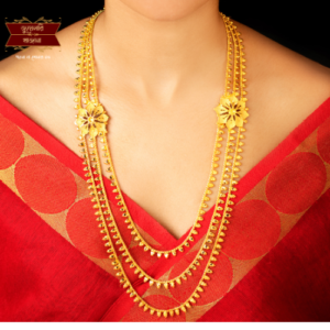 Premium Gold Plated Flower Motiff Lahari with Earrings