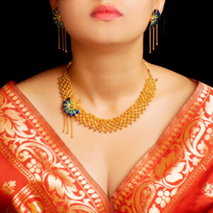 Stylish Gold Plated Minakari Orchid Flower Chain Necklace