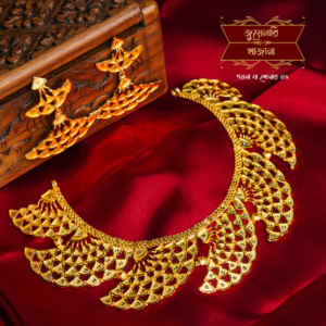 Premium Gold Plated Japanesse Fan Necklace with Matching Earrings