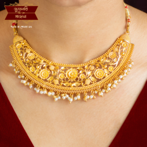 Beautiful Gold Plated Patabahar Hasuli in Pearlworks with Earrings
