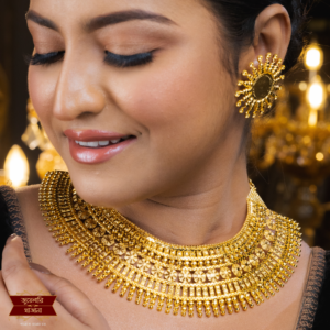 Premium Gold Plated Floral Chatai Necklace with Earrings