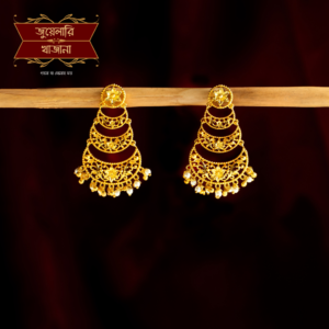 Stylish Gold Plated Three Layer Earrings with Semi Cultured Pearl