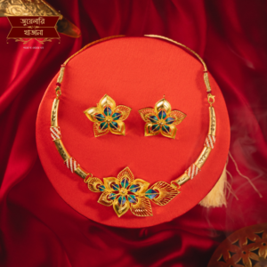 Trendy Gold Plated Star Flower Minakari Hansuli with Earrings