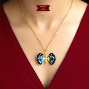 Stylish Gold Plated Butterfly Pendant in Aqua Mina