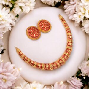 Premium Gold Plated Manupuri Hasuli in Crimson Minakari work 