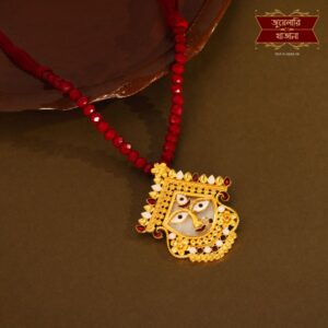 Divine Gold Plated Maa Durga Shell Pendant with Earrings