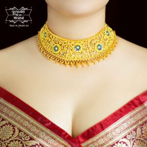 Aesthetic Gold Plated Nilambari Choker with Earrings