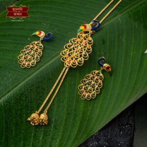 Premium Gold Plated Mayura Tie Chain with Earrings